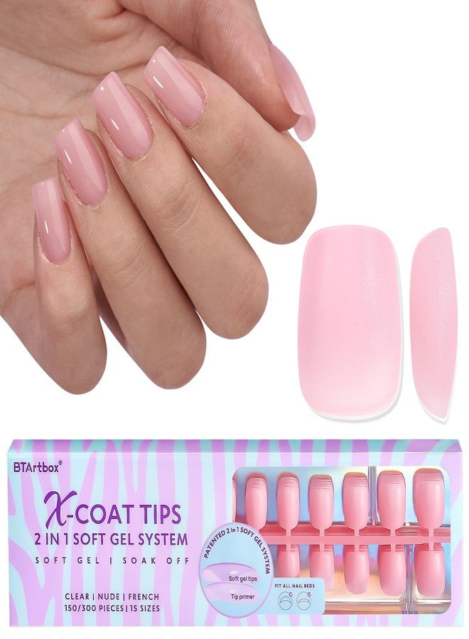 BTArtbox XCOATTIPS Natural Nail Tips - Extra Short Square Press On Nails Pink, Long Lasting Soft Gel Nails False Nail, Soak Off Acrylic Fake Nails Extensions for Nail Art DIY Women - Image 1